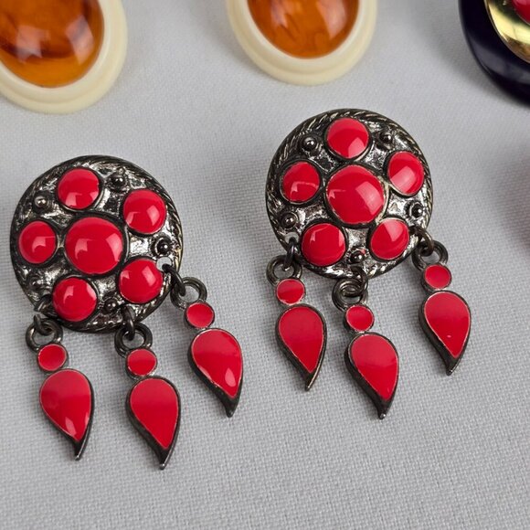 Vintage 90s Red & Orange Pierced Earrings - Picture 4 of 9